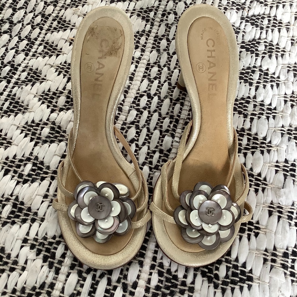 Chanel Tan Flower Heels